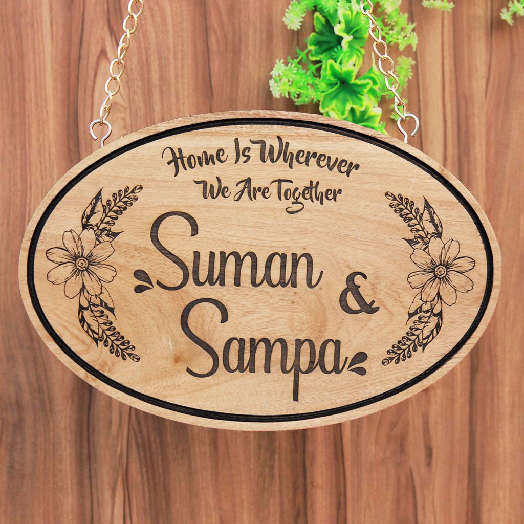 PERSONALIZED HOME IS WHEREVER WE ARE TOGETHER SIGN – WOODEN HANGING SIGN