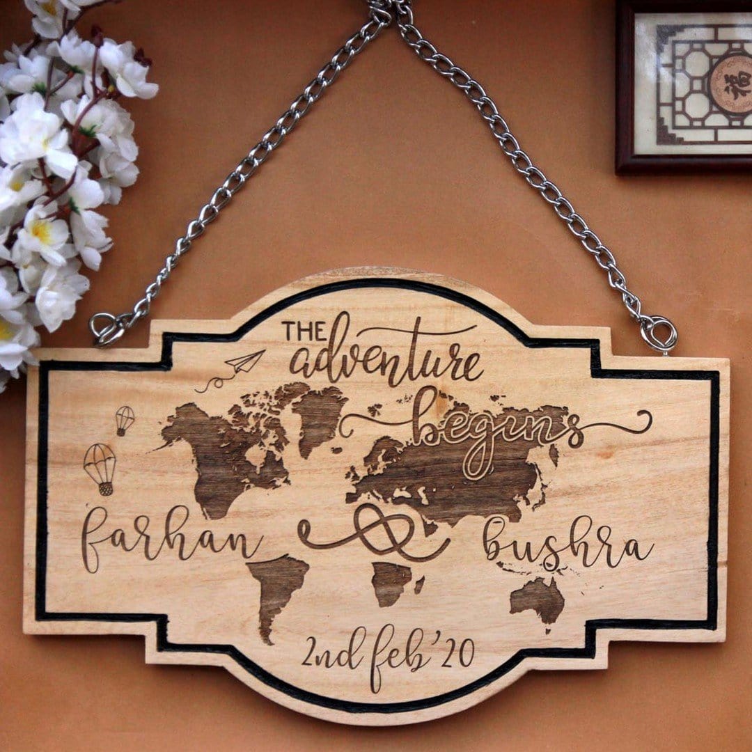 THE ADVENTURE BEGINS – PERSONALIZED HANGING WOODEN SIGN