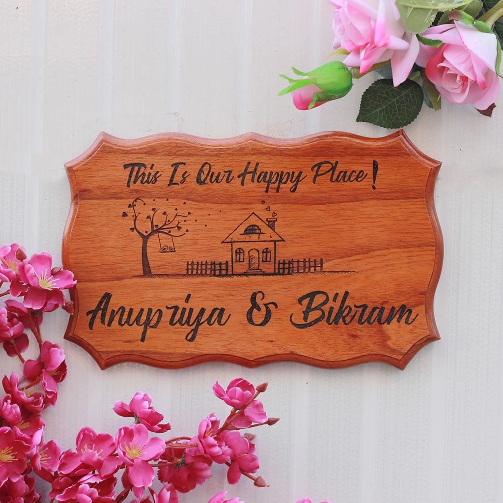 THIS IS OUR HAPPY PLACE PERSONALIZED WOOD SIGN FOR HOME