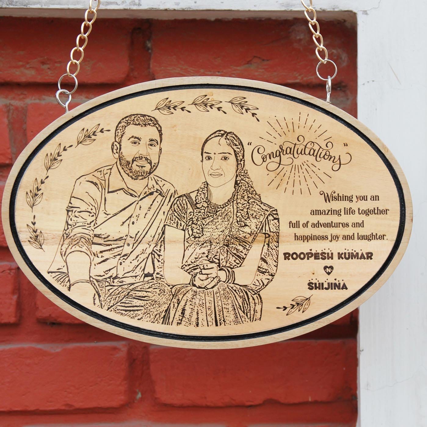 CONGRATULATIONS ON YOUR WEDDING – PHOTO ENGRAVED HANGING WOODEN SIGN