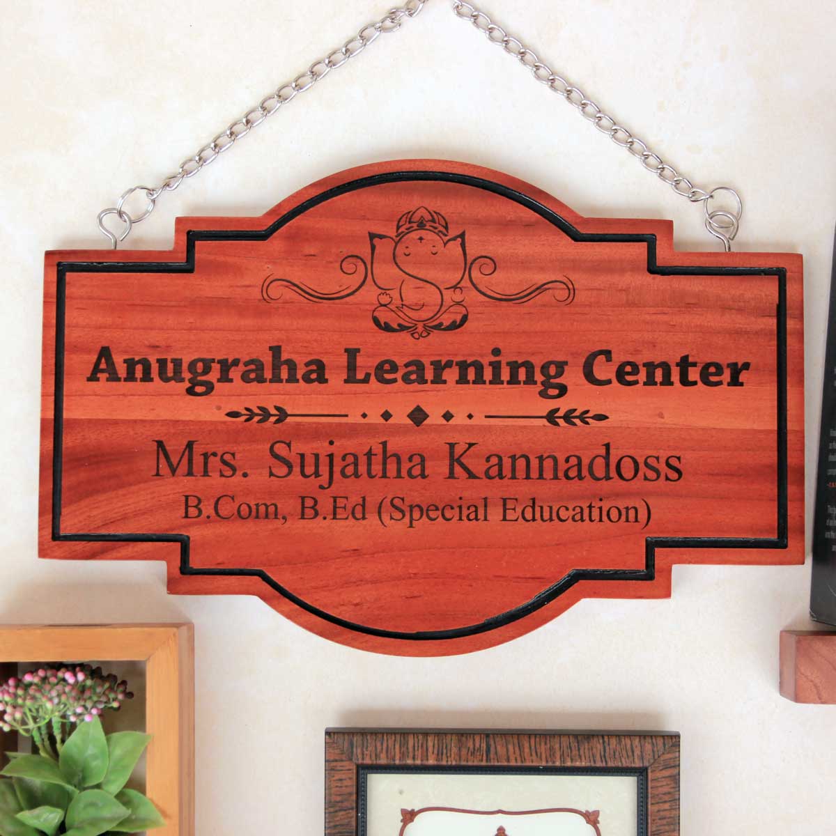 CUSTOM ENGRAVED WOODEN SIGN BOARD FOR TEACHING INSTITUTES | HANGING WOODEN SIGN