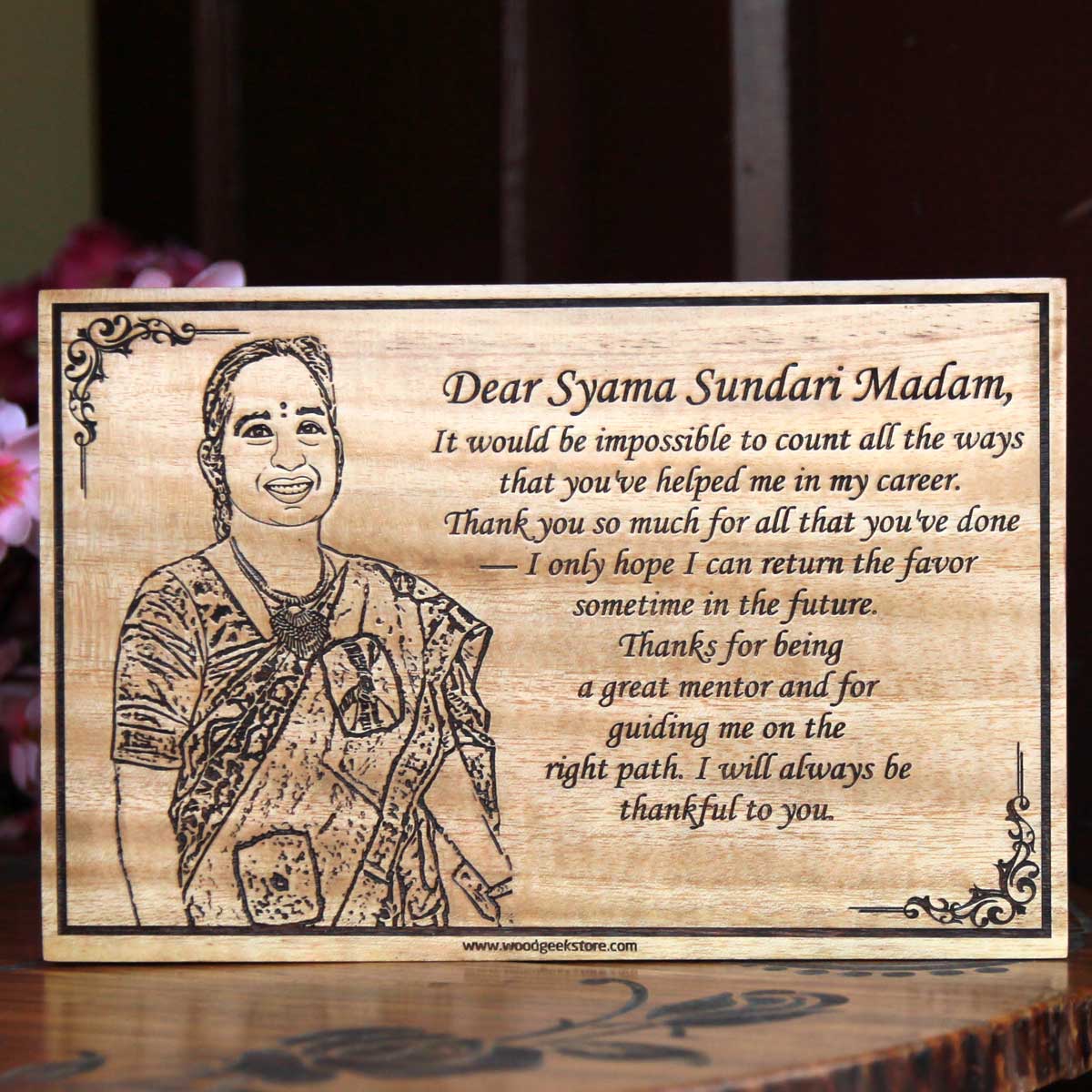 THANK YOU GIFT FOR MENTOR & TEACHER – ENGRAVED WOODEN PHOTO FRAME