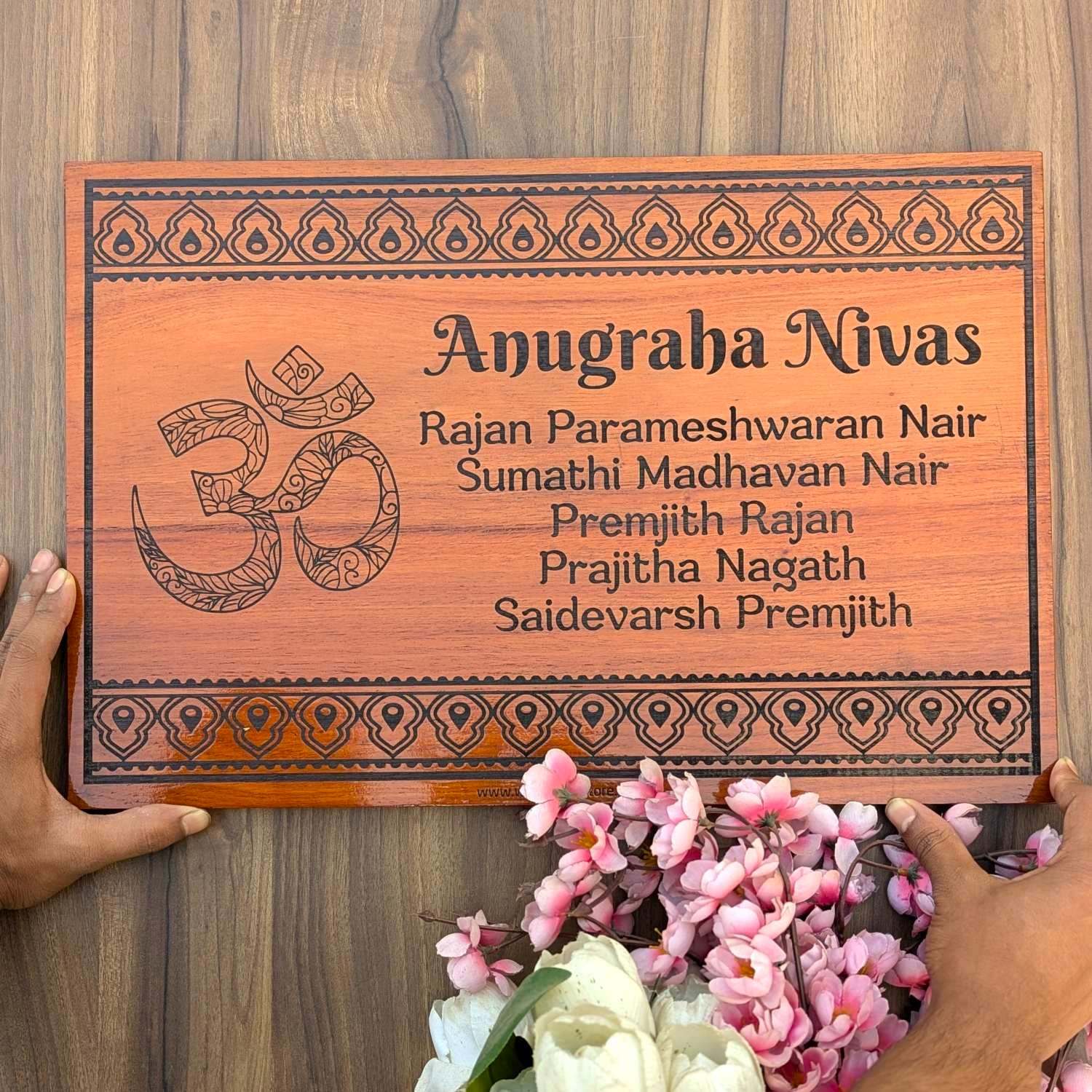 SPIRITUAL OM WOODEN NAMEPLATE FOR HOME | RECTANGULAR LARGE HOME SIGN