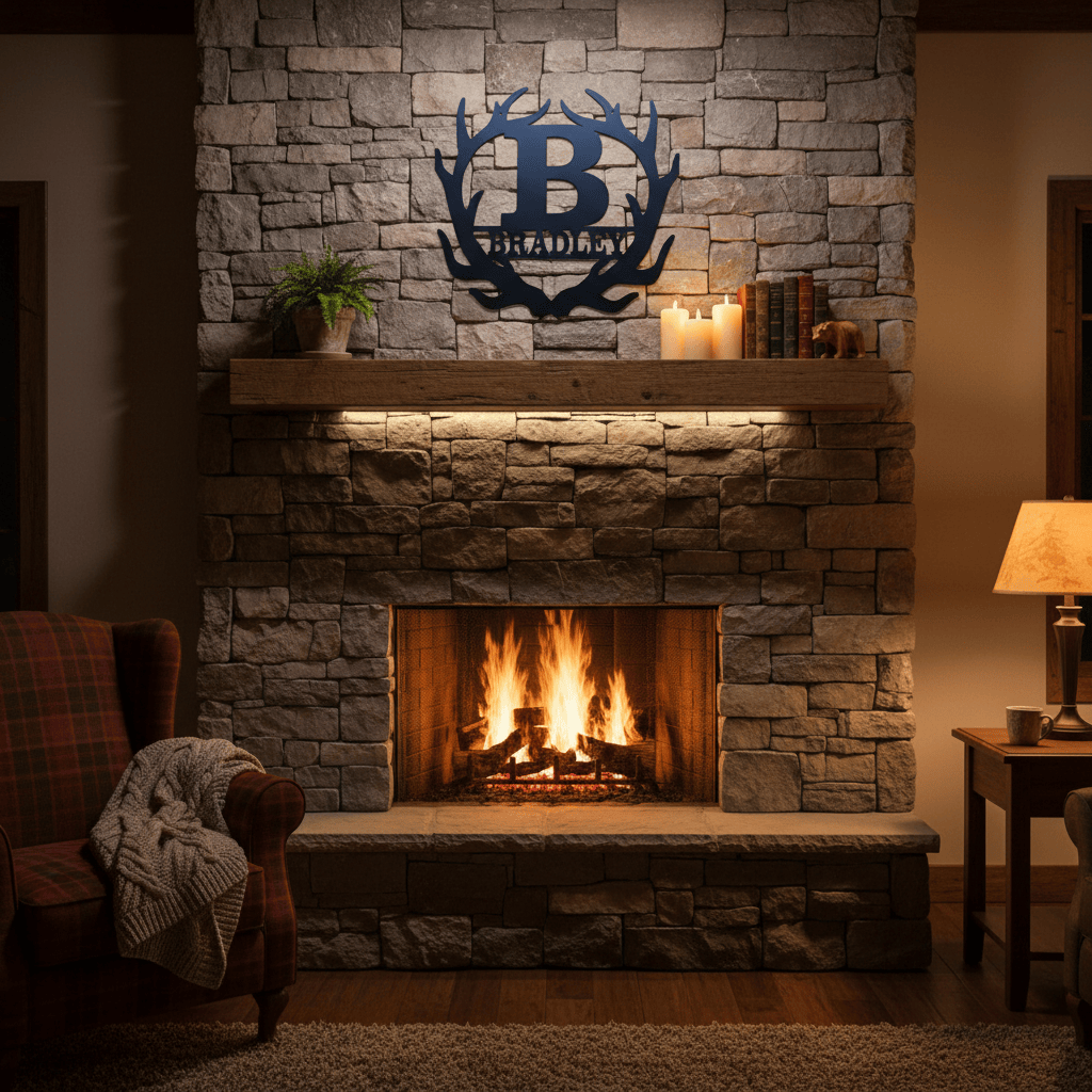 Personalized Antler Initial Sign – Custom Name Metal Wall Decor for Hunters & Outdoorsmen (U21)