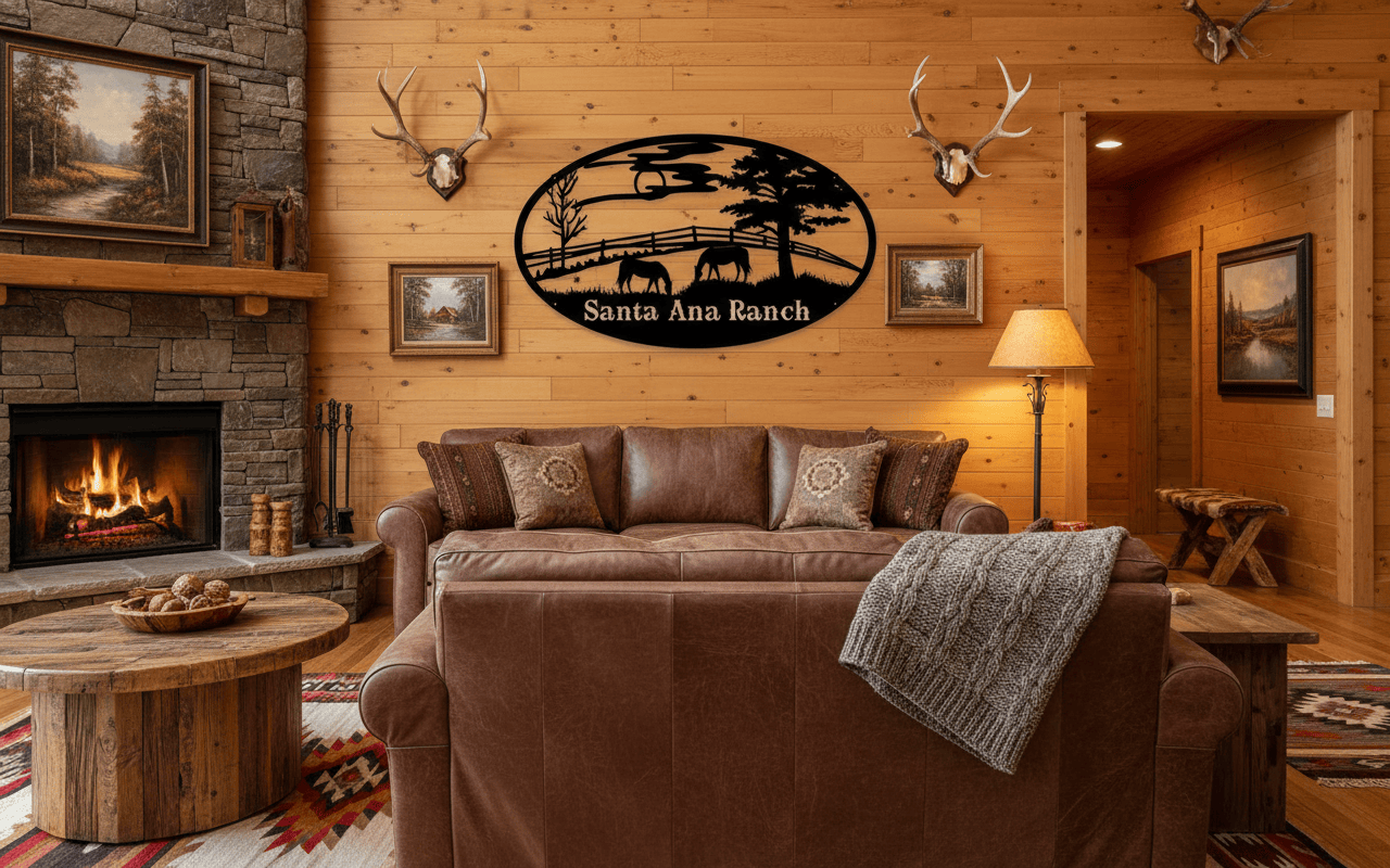 Personalized Ranch Sign – Grazing Horses Metal Wall Art (E25)
