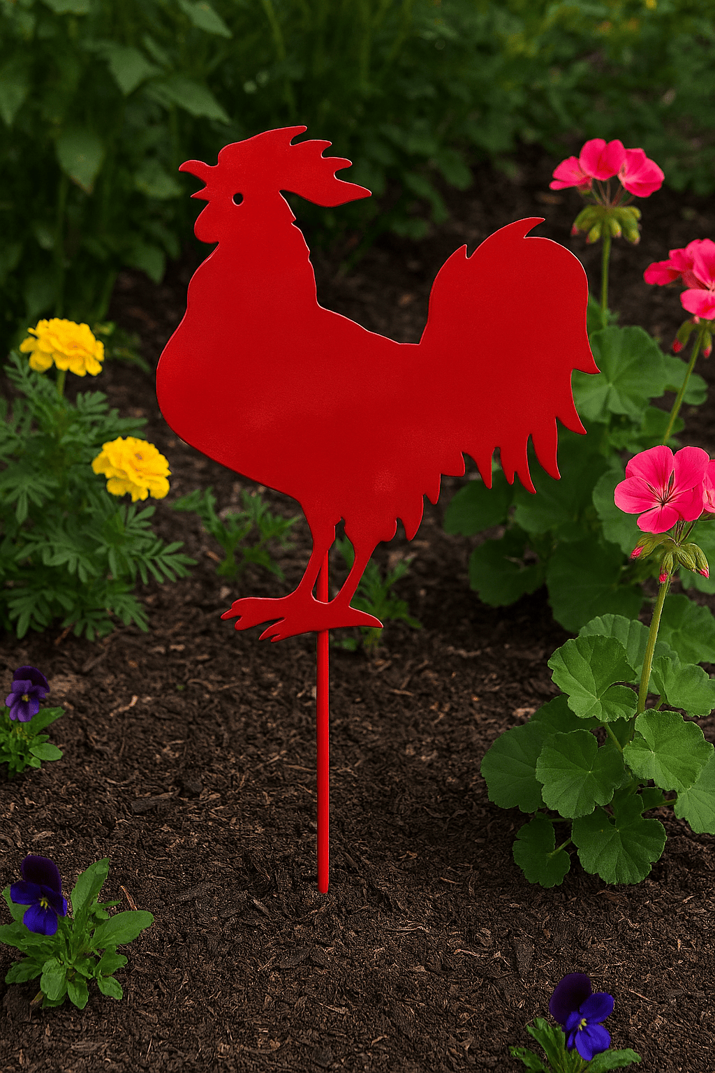 Rustic Rooster Metal Garden Stake – Farmhouse Yard Decor for Flower Beds (D1)