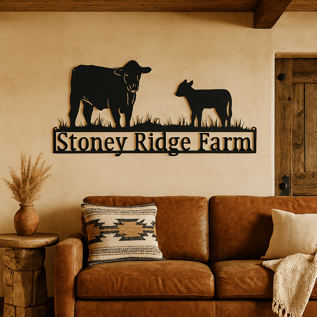 🤠 Utterly Western – Custom Cow & Calf Metal Ranch Sign (W2)