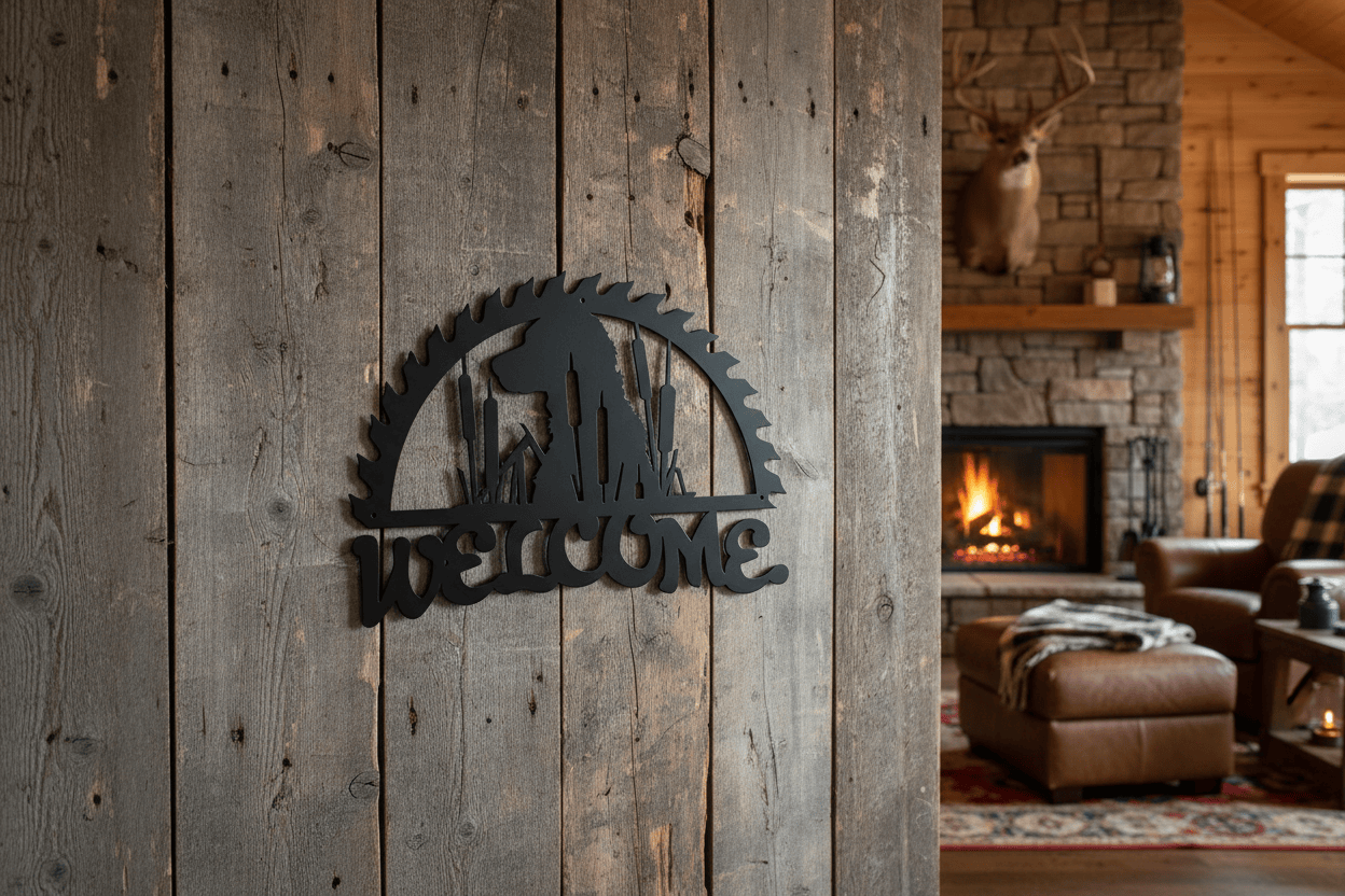 Metal Welcome Sign Lab with Cattails (B67)