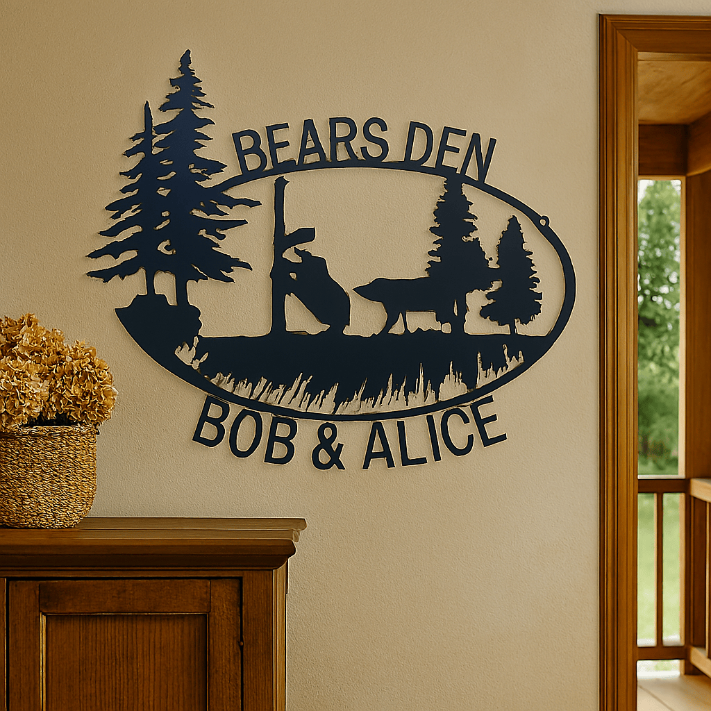 Bears in the Woods – Personalized Metal Cabin Sign (A35)