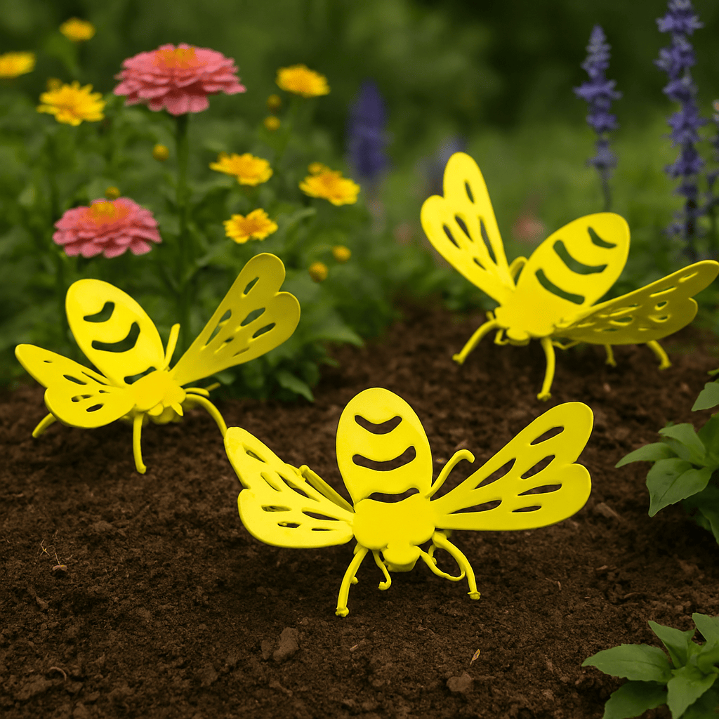 Bee Garden Figurines – Set of 3 Metal Bees for Yard or Planters (X12)