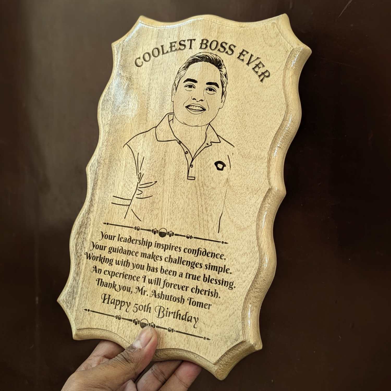 COOLEST BOSS PHOTO ENGRAVED WOODEN SIGN – GIFTS FOR BOSS
